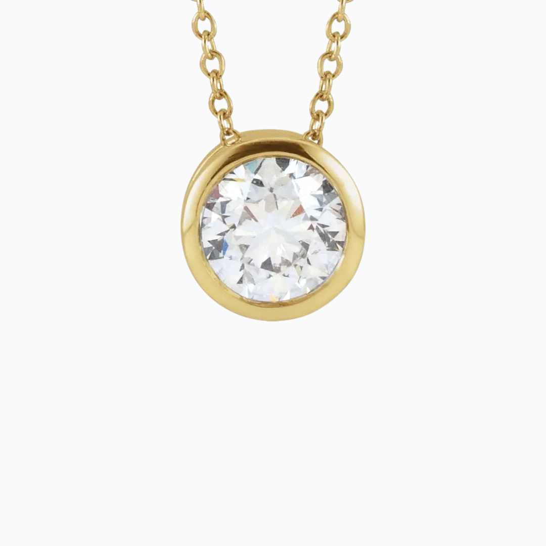  14k Gold 3/4 CT Lab-Grown Diamond Solitaire Necklace with a 16-18" Adjustable Chain.