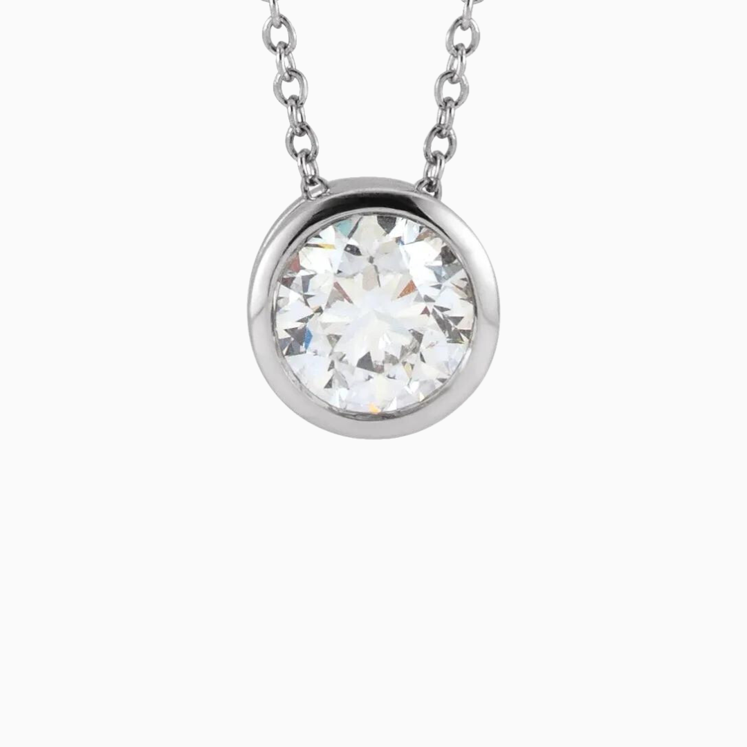  14k Gold 3/4 CT Lab-Grown Diamond Solitaire Necklace with a 16-18" Adjustable Chain.