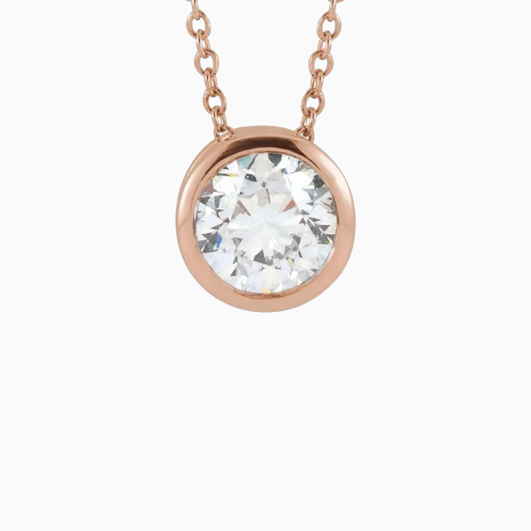  14k Gold 3/4 CT Lab-Grown Diamond Solitaire Necklace with a 16-18" Adjustable Chain.