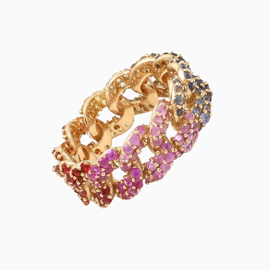 Rainbow Sapphire Chain Ring