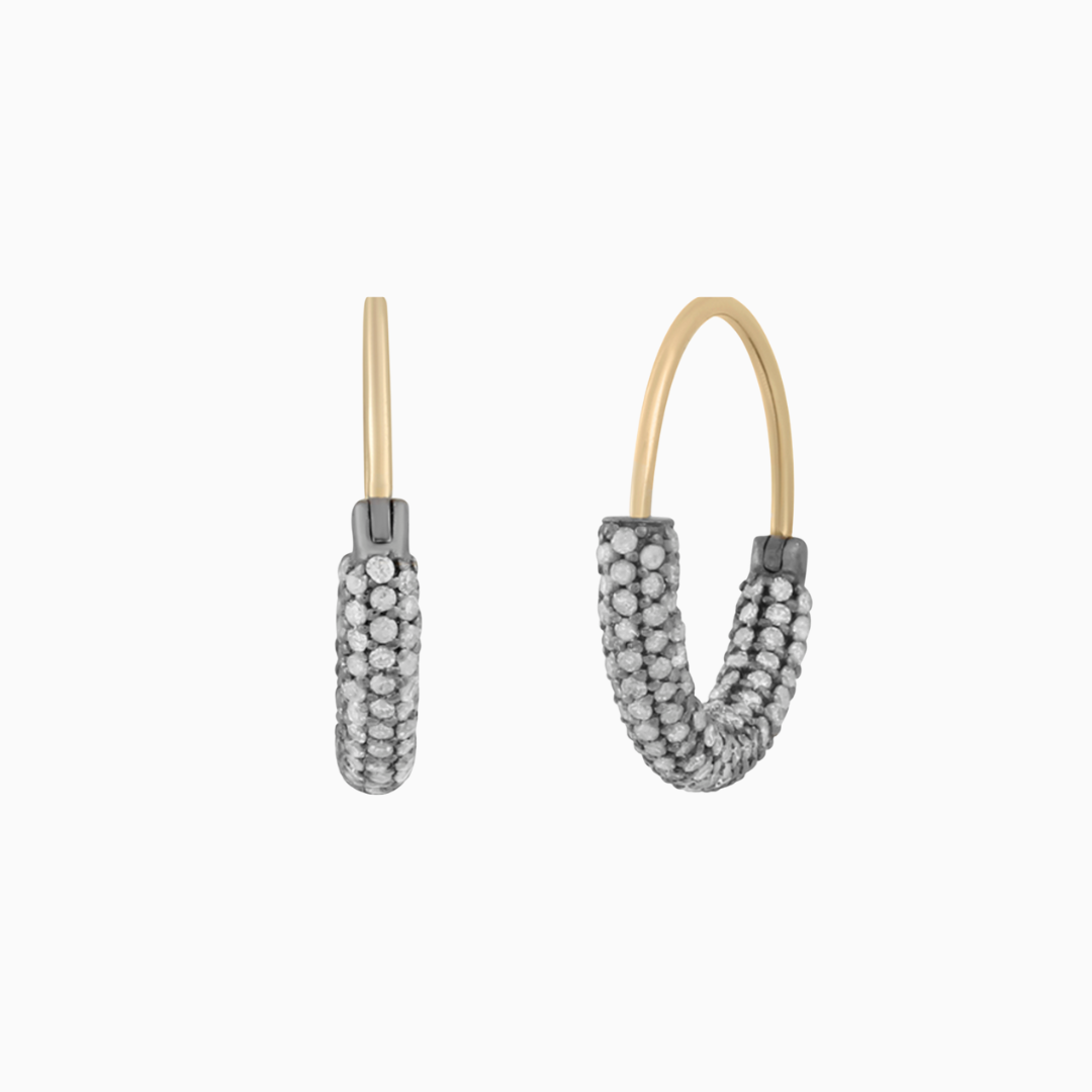 Rhodium Pave Diamond Hoops