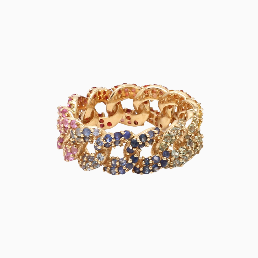 Rainbow Sapphire Chain Ring