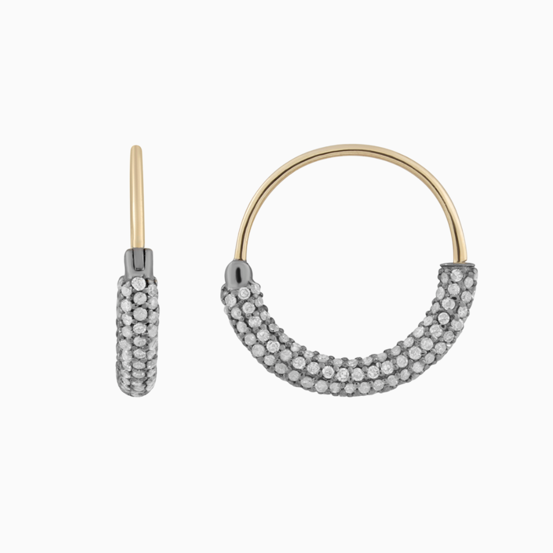 Rhodium Pave Diamond Hoops