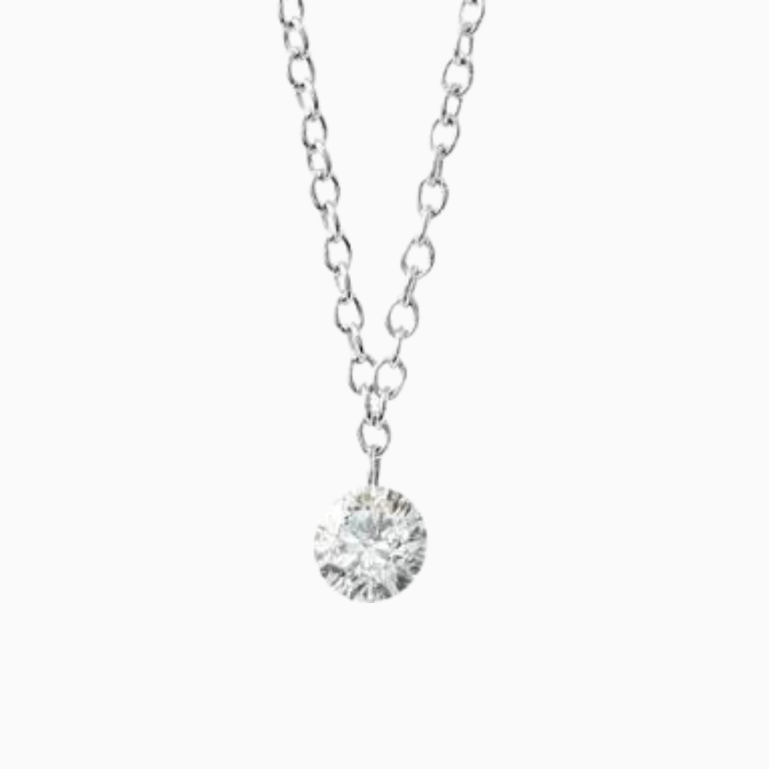 Floating Diamond Necklace 16" length 14K yellow gold chain 1/6 ct drilled natural diamond solitaire