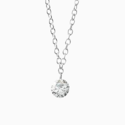 Floating Diamond Necklace 16" length 14K yellow gold chain 1/6 ct drilled natural diamond solitaire