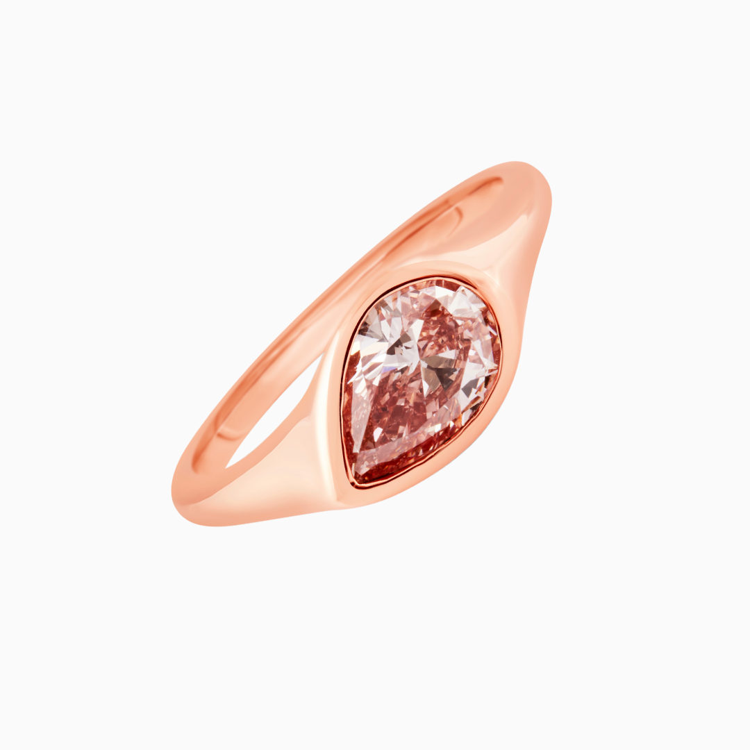 Pink Pear Diamond Signet  1.01 CT Pear Fancy Vivid Pink Lab-Grown Diamond 18k Rose Gold