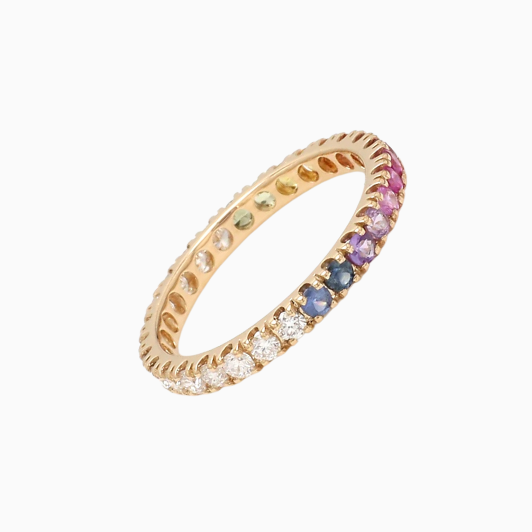 Rainbow Sapphire Half Diamond Eternity Band