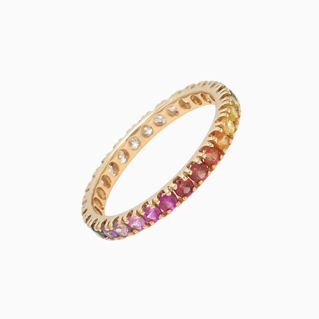 Rainbow Sapphire Half Diamond Eternity Band