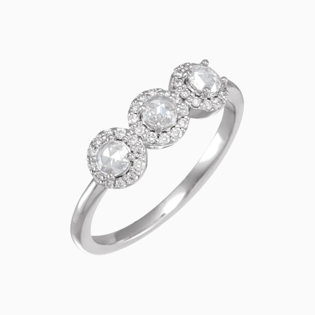 Triple Halo Rose Cut Diamond Ring