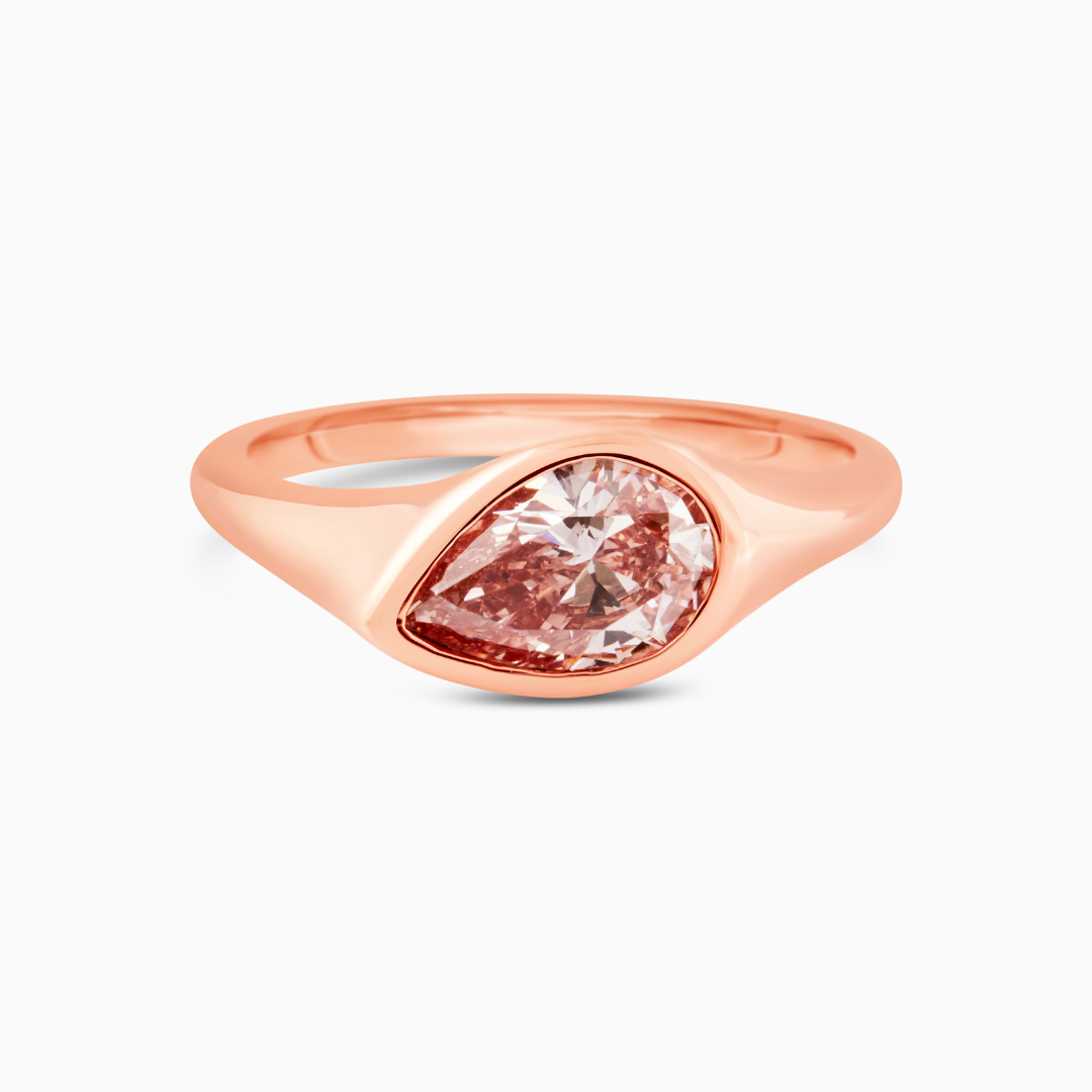 Pink Pear Diamond Signet  1.01 CT Pear Fancy Vivid Pink Lab-Grown Diamond 18k Rose Gold