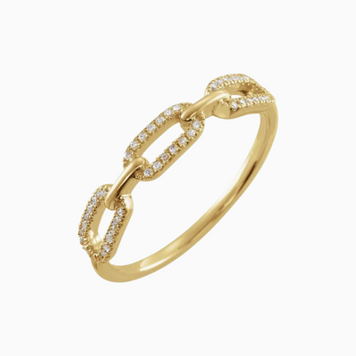 This ring features 14k gold & genuine diamonds for a luxurious chain design.