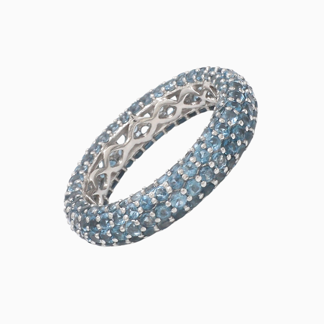 Blue Topaz Rounded Pavé Eternity Ring