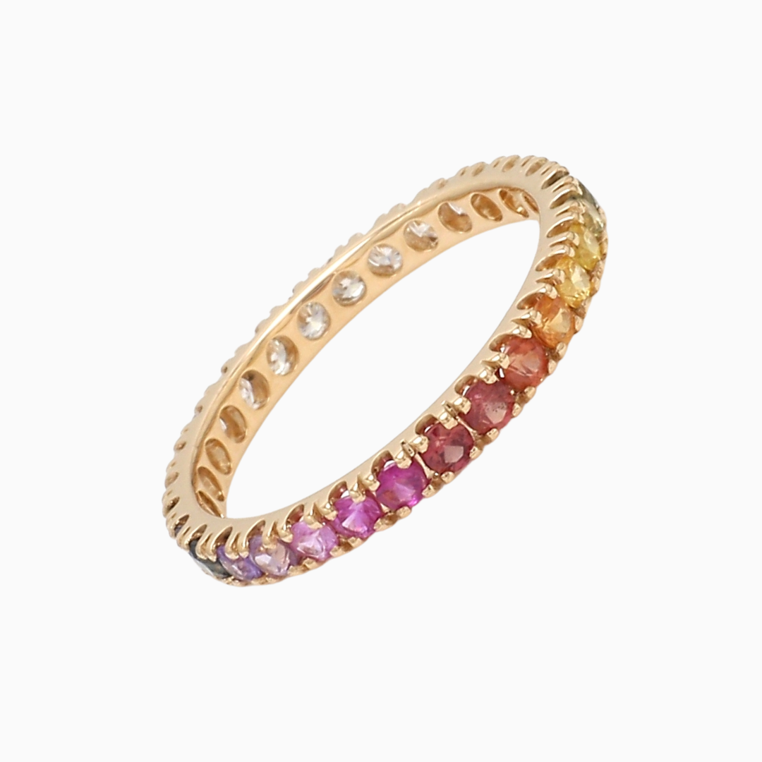 Rainbow Sapphire Half Diamond Eternity Band