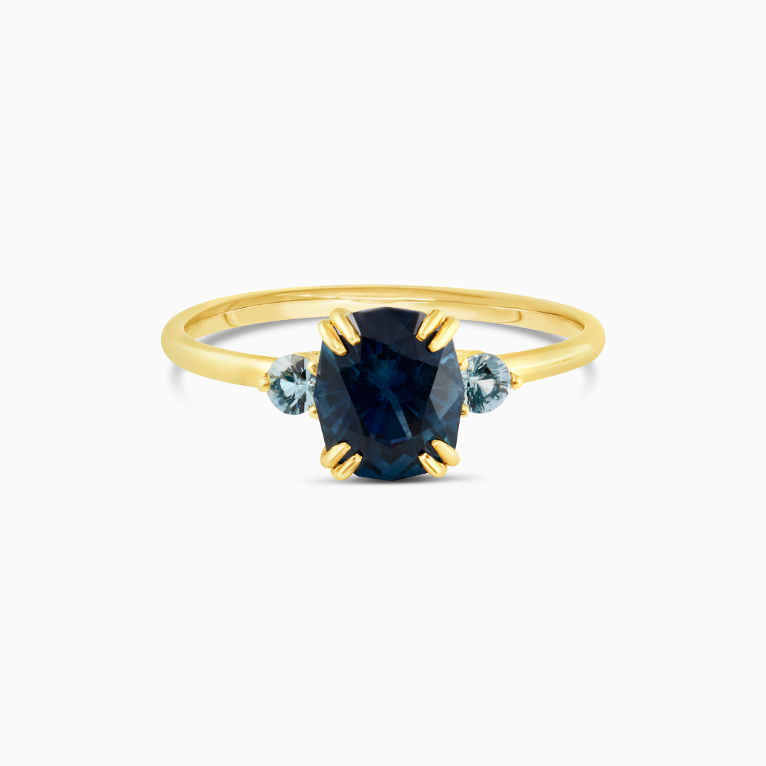 Montana & Light Blue Sapphires  0.89 CT Natural Montana Sapphire, Cushion 0.12 CT Light Blue Sapphires 18k Yellow Gold