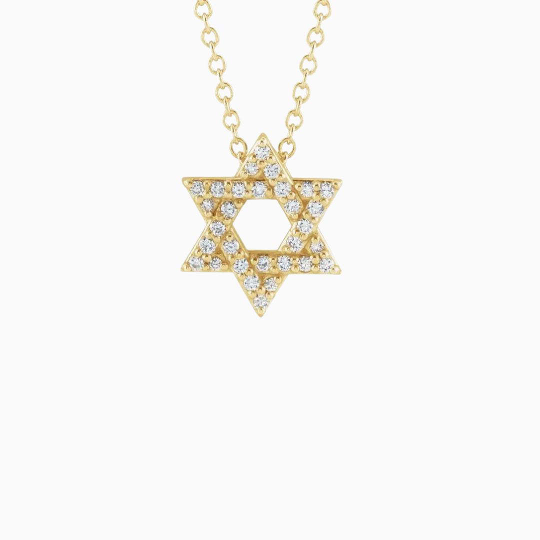 14k Gold & Natural Diamonds Star of David Necklace, 1/8 CTW Natural Diamonds,11x9.54 mm, 16-18", available in yellow, white and rose gold.