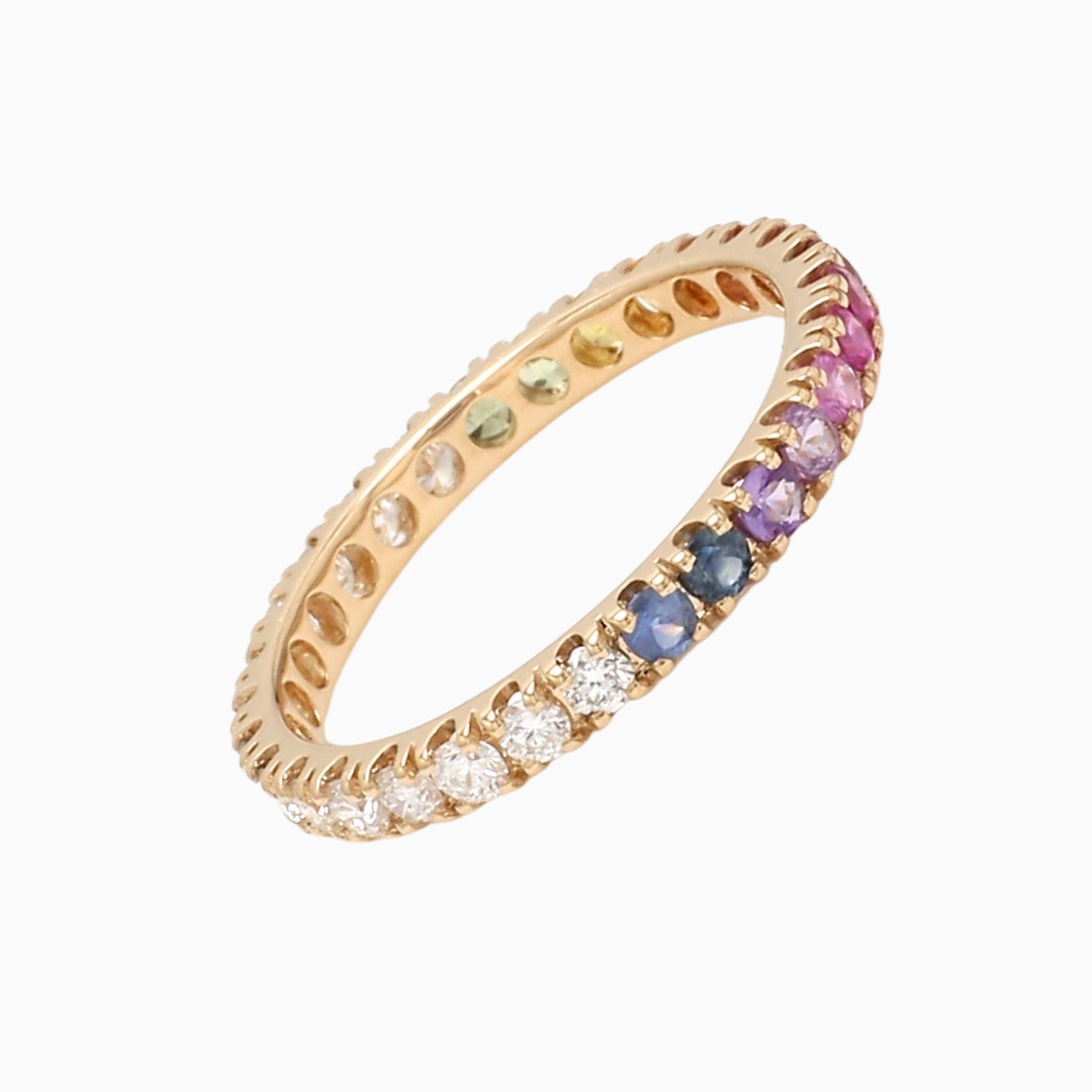 Rainbow Sapphire Half Diamond Eternity Band