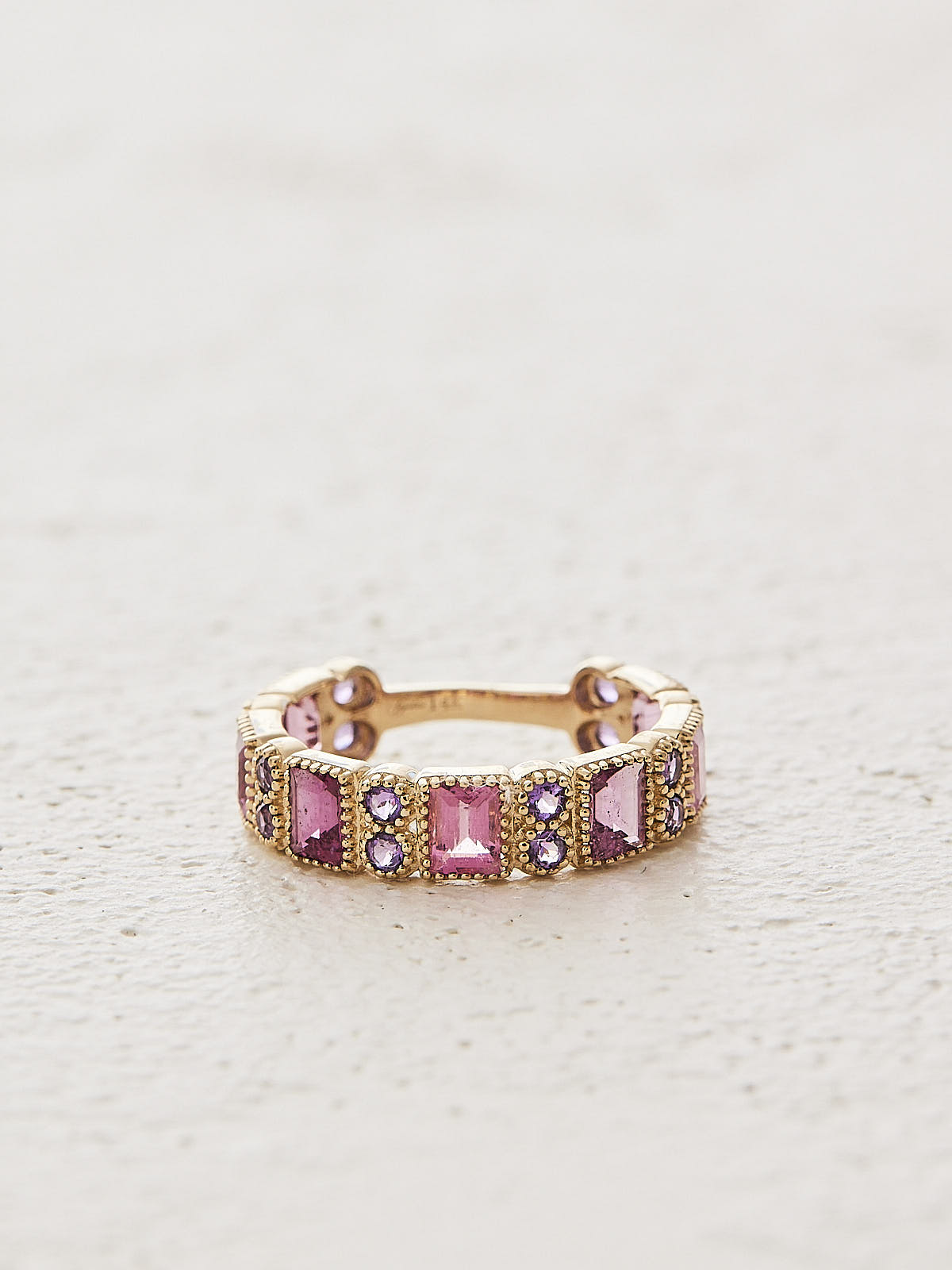 Pink Tourmaline & Amethyst Milgrain Ring