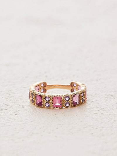 Pink Tourmaline & Amethyst Milgrain Ring