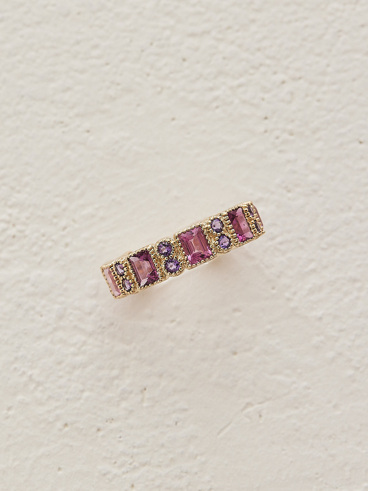 Pink Tourmaline & Amethyst Milgrain Ring