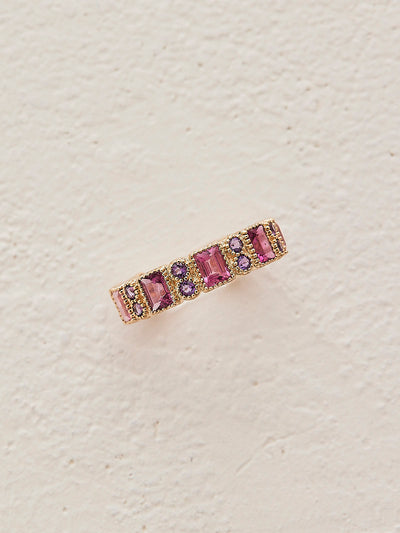 Pink Tourmaline & Amethyst Milgrain Ring