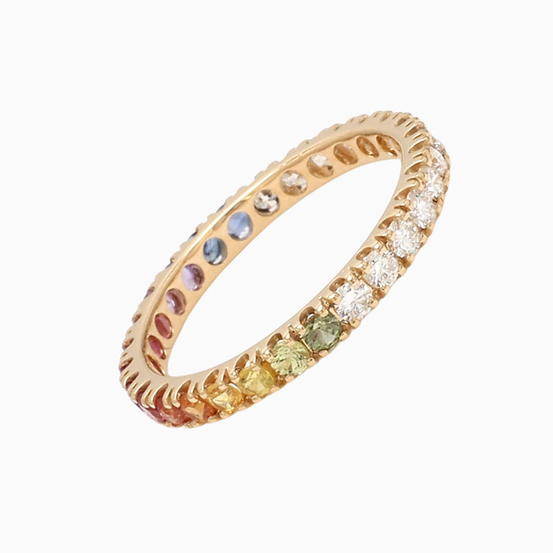 Rainbow Sapphire Half Diamond Eternity Band