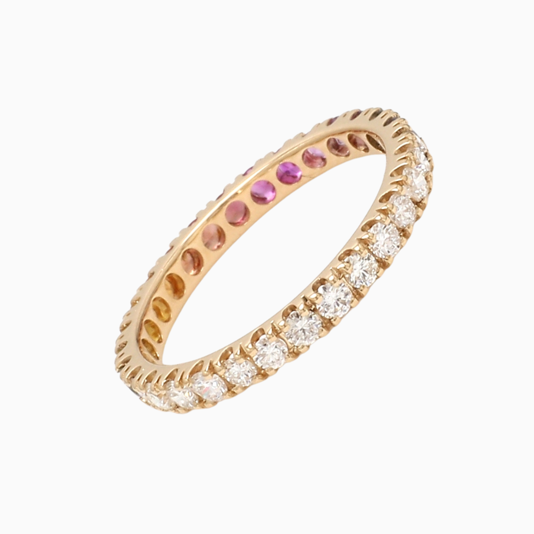 Rainbow Sapphire Half Diamond Eternity Band