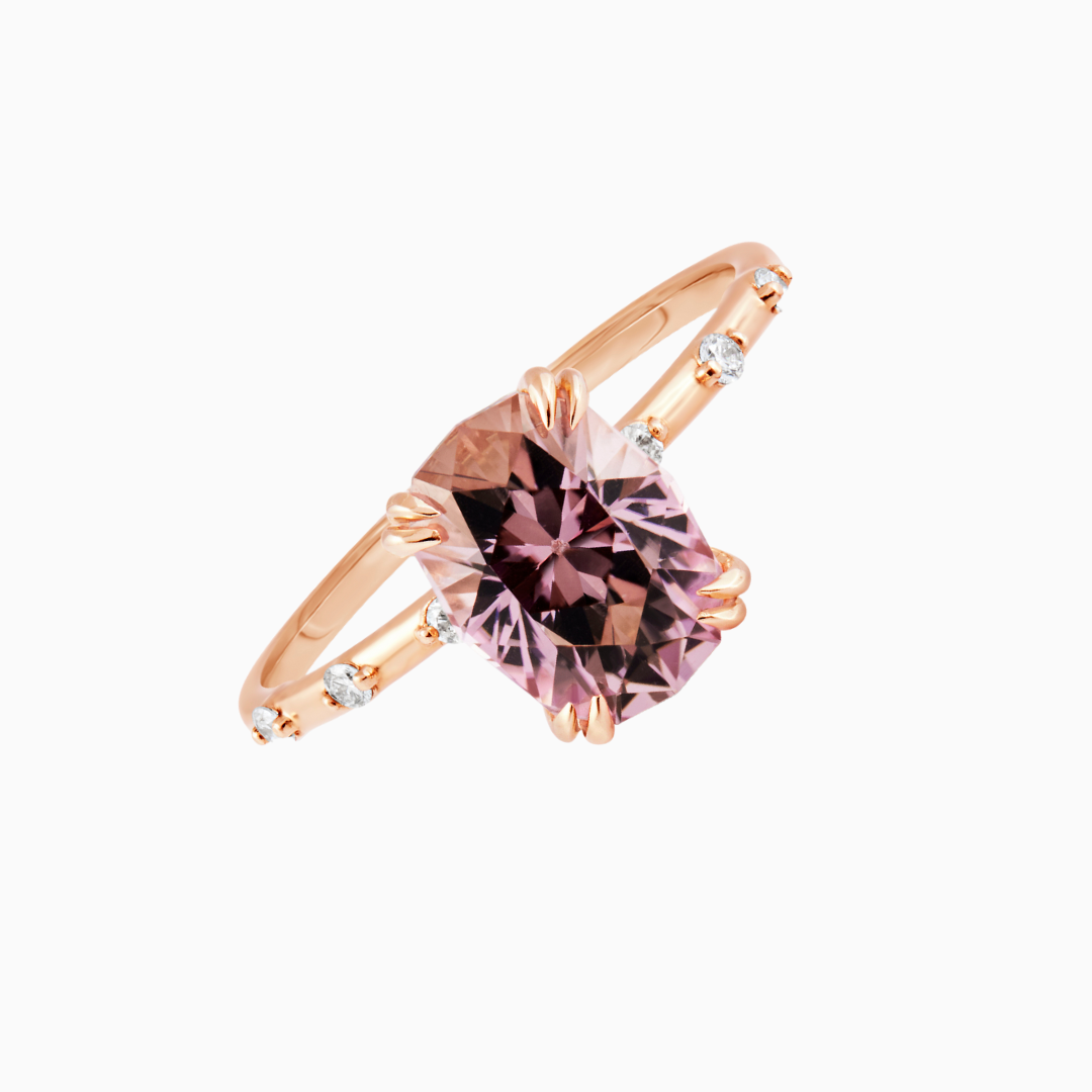  Nigerian Tourmaline Ring  2.17 CT Oval Natural Nigerian Tourmaline Pink/Purple 0.06 CTW Natural Diamonds 14k Yellow Gold (photo pictures rose, but it is yellow)