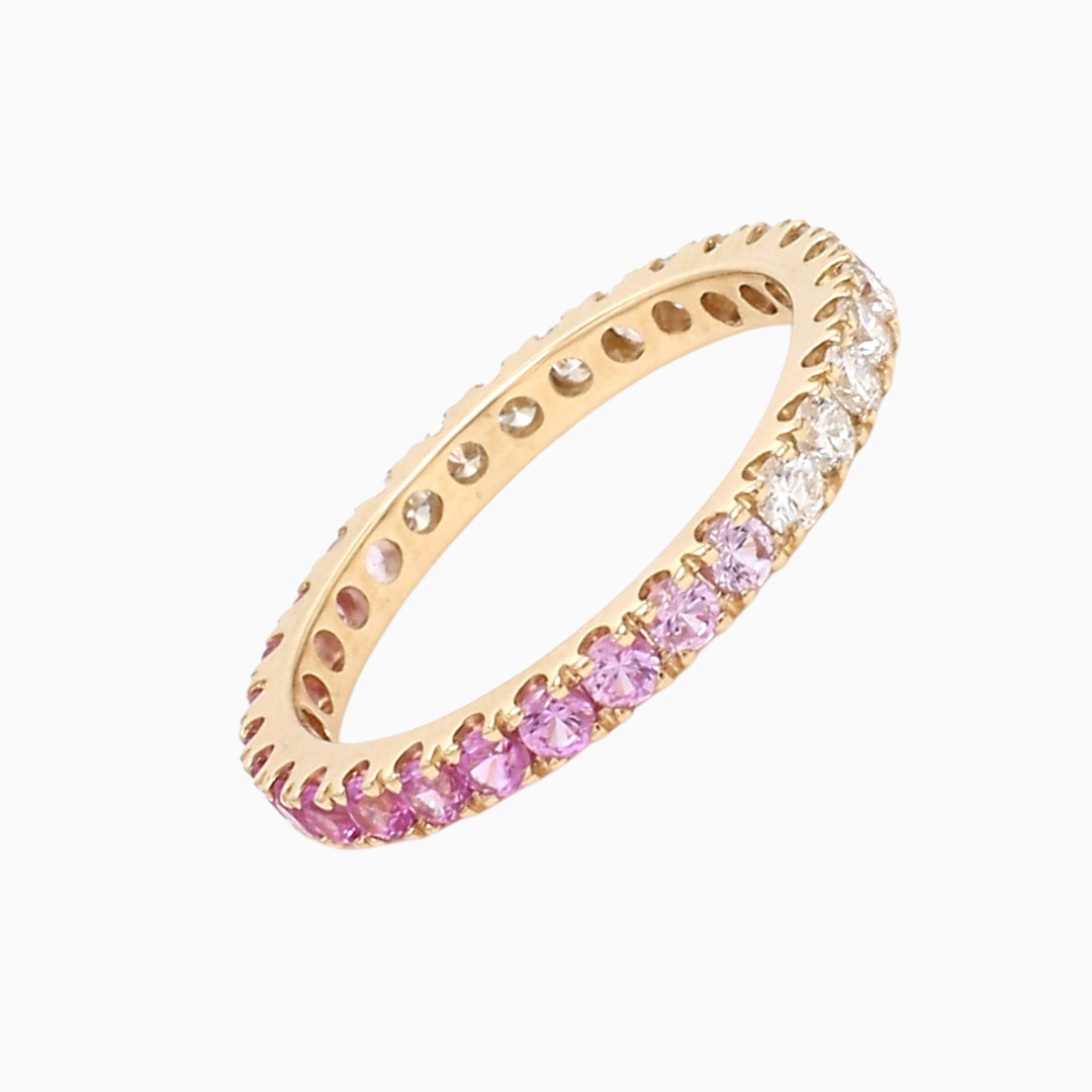 Pink Sapphire Half Diamond Eternity Band