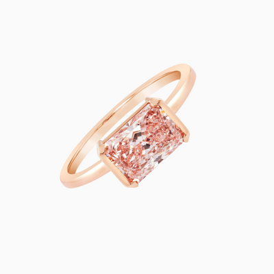 Pink Diamond East West Half Bezel Ring 1.54 CT Radiant VS1 Fancy Intense Pink Lab-Grown Diamond 18k Rose Gold