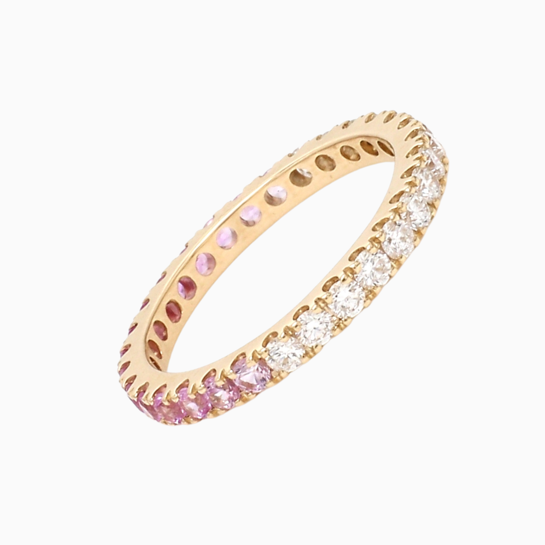 Pink Sapphire Half Diamond Eternity Band