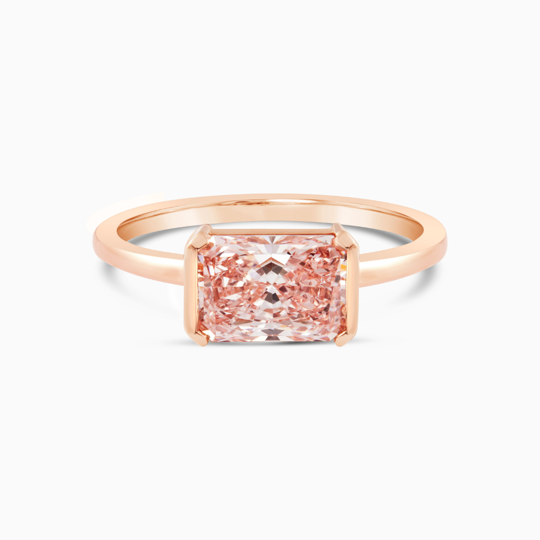 Pink Diamond East West Half Bezel Ring 1.54 CT Radiant VS1 Fancy Intense Pink Lab-Grown Diamond 18k Rose Gold