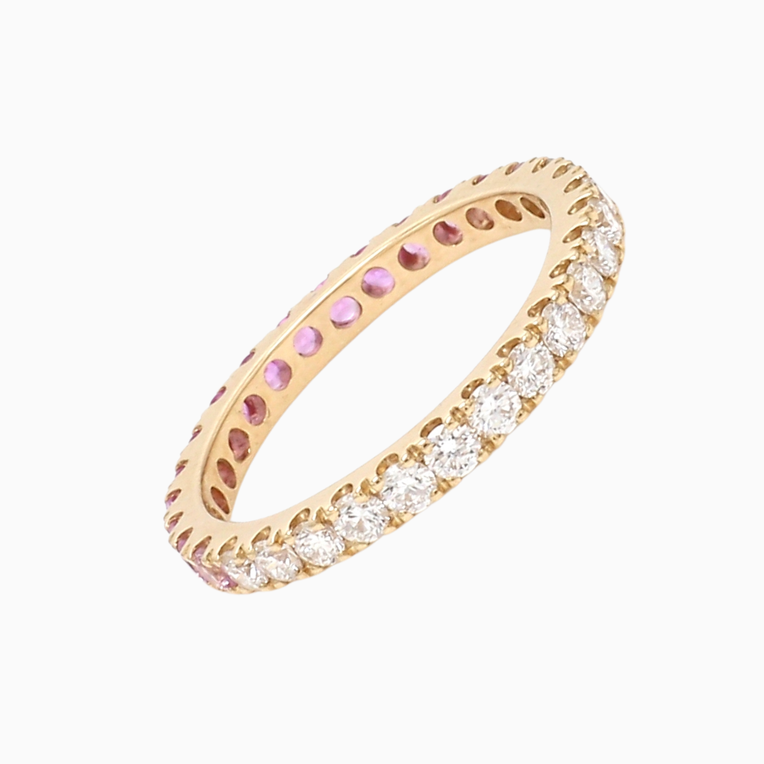 Pink Sapphire Half Diamond Eternity Band