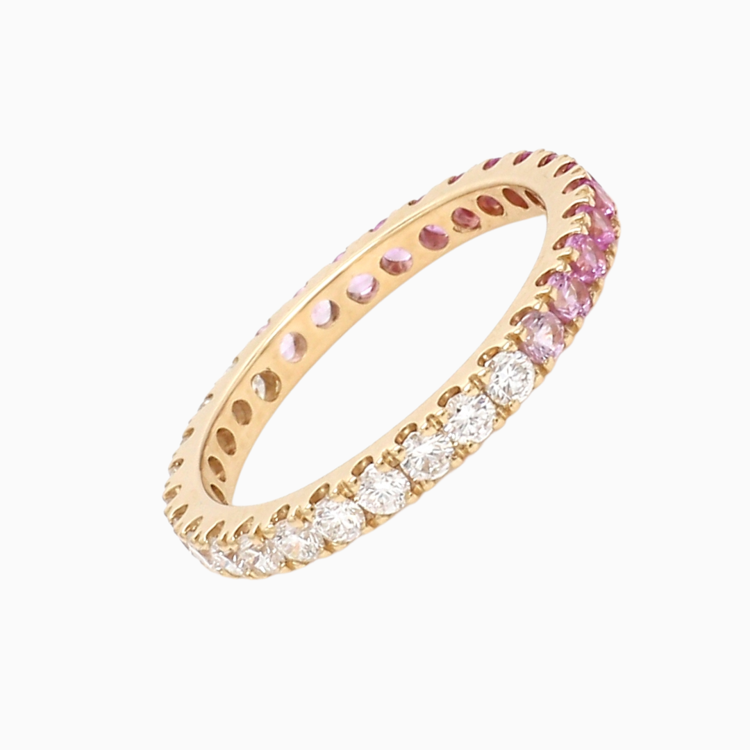 Pink Sapphire Half Diamond Eternity Band