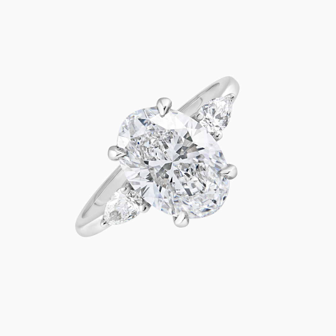  Oval & Pears Diamond Ring  2.82 CT Oval D VS2 18k White Gold 0.15 CT Side Pear Lab-Grown Diamonds