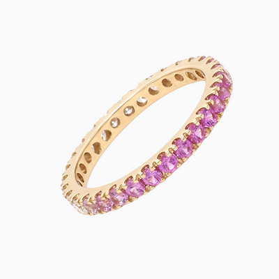 Pink Sapphire Half Diamond Eternity Band