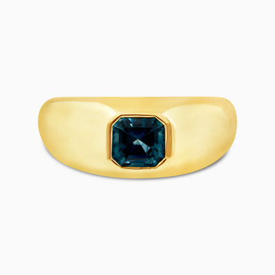 Montana Sapphire Dome Ring  0.75 CT Natural Montana Sapphire Asscher 14k Yellow Gold