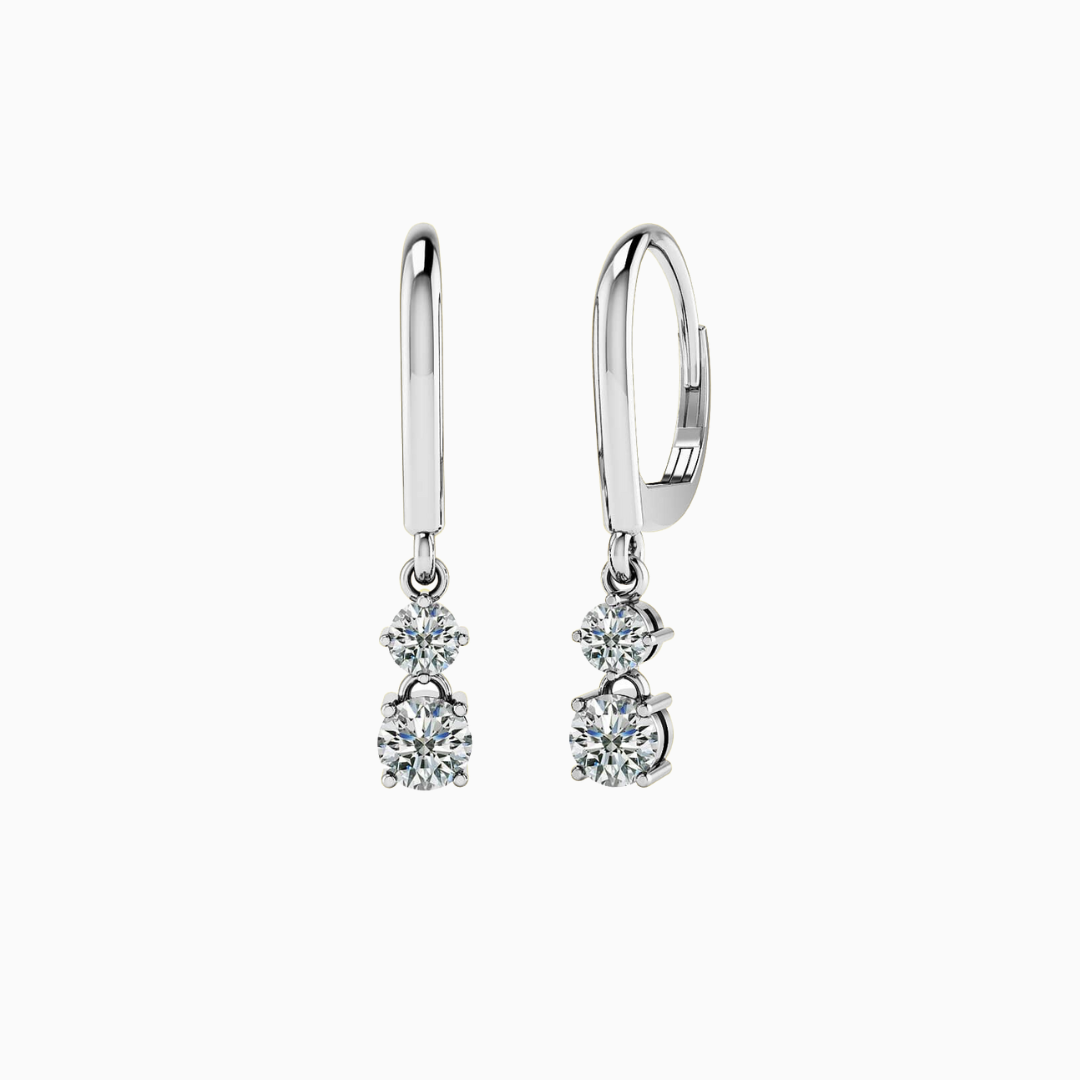 These fabulous drop earrings feature a shiny lever-back with two brilliant diamonds dangling below. This style is perfect for day or night and will be the perfect additional to a casual outfit for a little sparkle.