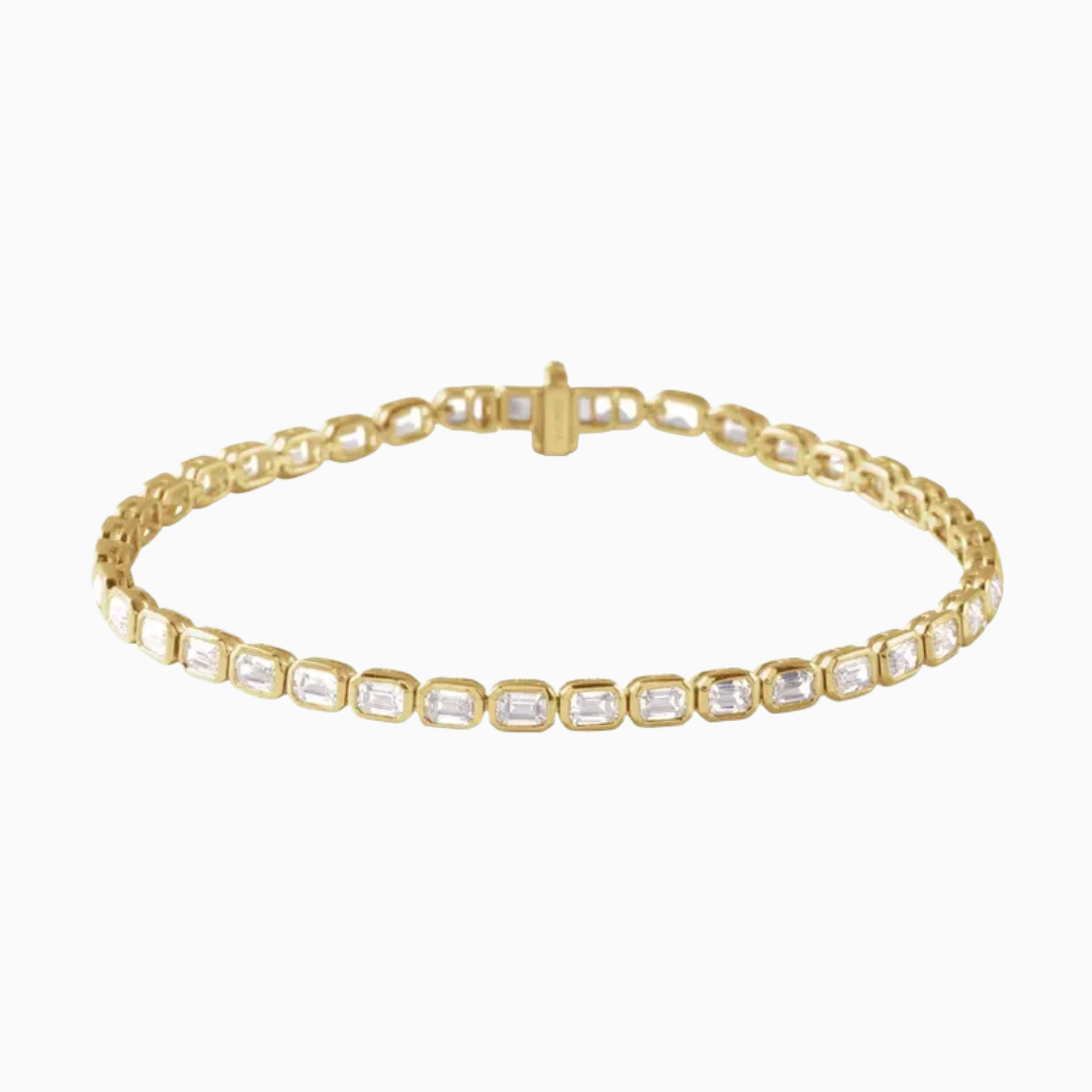 Bezel-Set Emerald-Cut Lab-Grown Diamond Tennis Bracelet