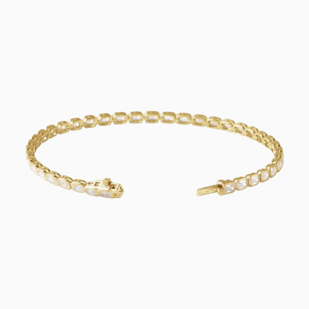 Bezel-Set Emerald-Cut Lab-Grown Diamond Tennis Bracelet