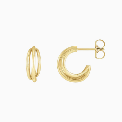 14k yellow triple layer hoop earrings. 12mm. Sold as a pair, backs included.