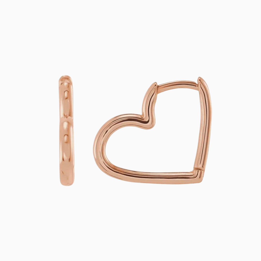 14k Heart-Shaped Hinged Huggies, 15mm, available in yellow, white and rose gold.