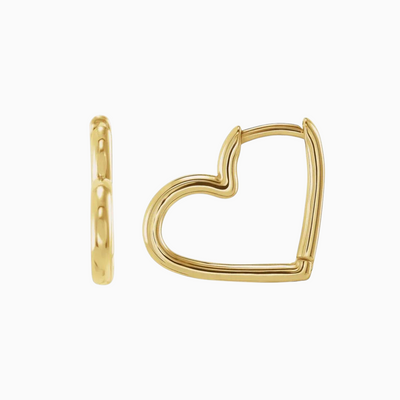 14k Heart-Shaped Hinged Huggies, 15mm, available in yellow, white and rose gold.