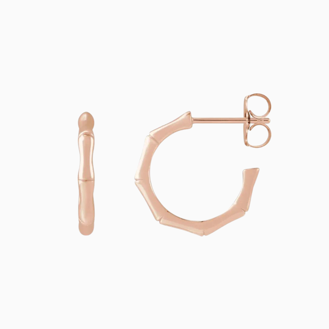 14k Gold Bamboo Hoop Earrings, 15mm.