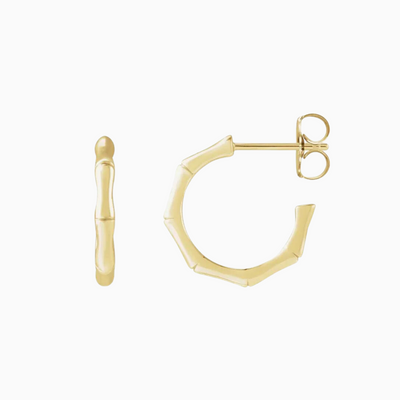 14k Gold Bamboo Hoop Earrings, 15mm.