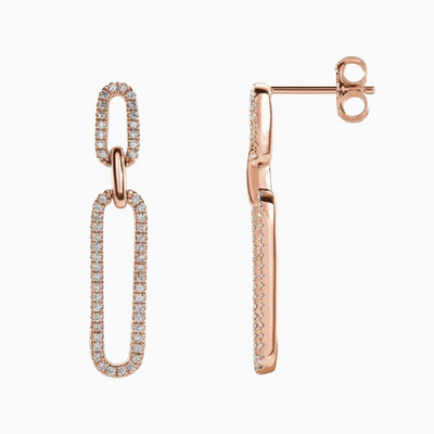 Sparkling 14k gold & natural diamond link earrings, available in yellow, white and rose gold. 32.5mm x 6mm.