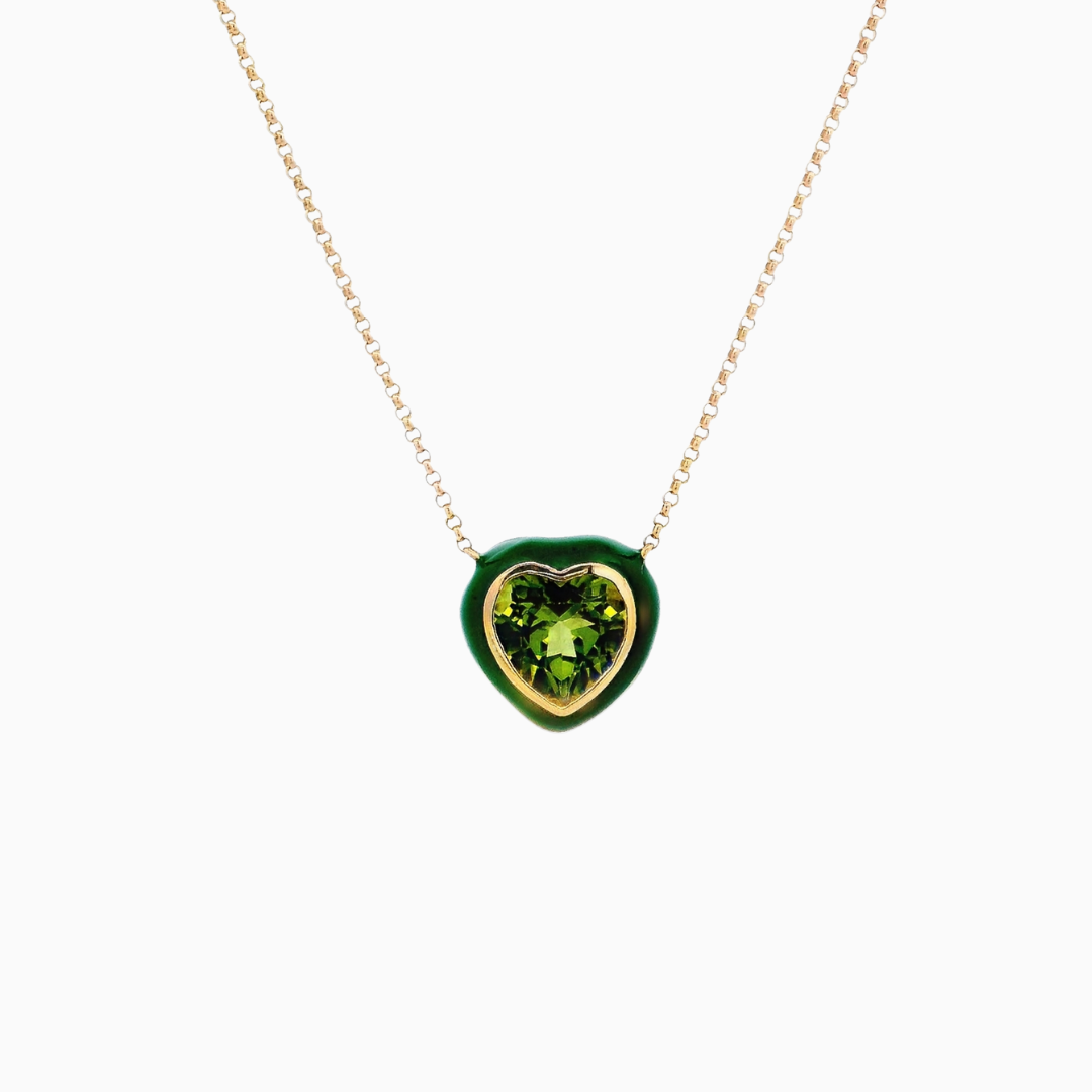 Enamel Heart Peridot Necklace