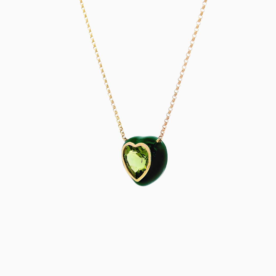 Enamel Heart Peridot Necklace