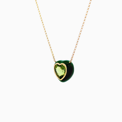 Enamel Heart Peridot Necklace