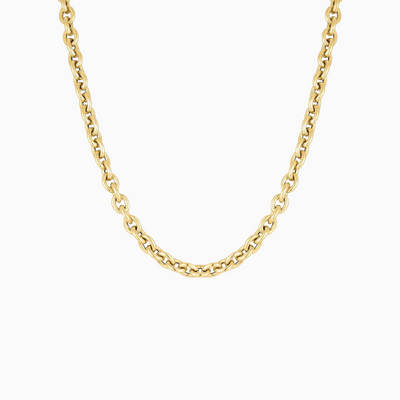 The Sienna Chain Necklace is our bold take on an oval link chain. Featuring circular interlocking links made from hollow 14k gold, this necklace elevates your look without weighing you down.