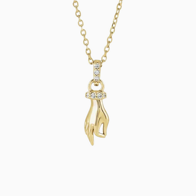 14k Gold & Natural Diamonds Hand of Buddha Necklace, .05 CTW Natural Diamonds,12.81x4.64 mm, 16-18", available in yellow, white and rose gold.  All proceeds for this necklace will be donated to a Bhuddist charity. Details to come. 